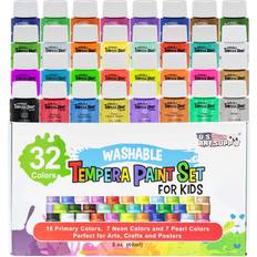 U.S. Art Supply 32 Color Children's Washable Tempera Paint Set 2 Ounce Wide Mouth Bottles for Arts, Crafts and Posters