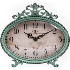 Creative Co-Op 6.5" Green Antiqued Pewter Mantel Hello Honey Table Clock