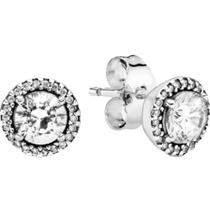 Silver Earrings Pandora Round Sparkle Halo Stud Earrings - Silver/Transparent