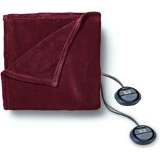 Sunbeam Garnet Queen Heated MicroPlush Electric Blanket with Dual Digital Display Controllers, Red