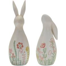 Melrose Set of 2 Red Floral Rabbit 7" Figurine