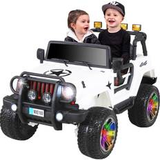 Sound Elektrische Kinderfahrzeuge Kinder-Elektroauto Wrangler, 4x4 Jeep, 2-Sitzer, Fernbedienung, EVA-Reifen, Stoßdämpfer, 140 Watt Weiß