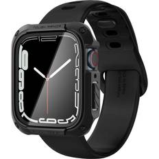 Screen Protectors Spigen Tough Armor Designed for Apple Watch Series 8/7 45mm Case with Tempered Glass Protector Black