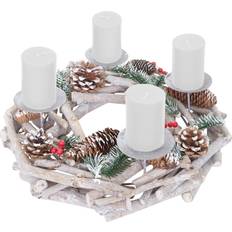 Metall Weihnachtsschmuck Adventskranz, Holz mit Kerzen Weiß Weihnachtsschmuck 11cm