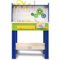 Baby Vivo Spielwerkbank Werkbank für Kinder aus Holz Luigi mit drehbaren Zahnrädern und 29 Teilen Zubehör