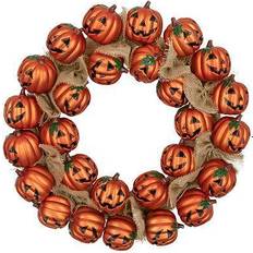 Garlands & Confetti Northlight Jack-O-Lantern and Burlap Ribbon Halloween Wreath 20-Inch Unlit