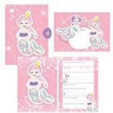 12 Glitzer Einladungskarten Meerjungfrau zum Geburtstag für Mädchen inkl. Umschläge rosa glitzernde Geburtstagseinladung