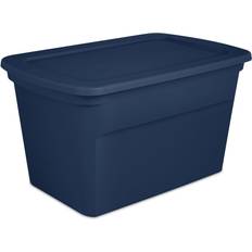 Sterilite Lidded Stackable 18 Gallon Storage Tote Container, Blue, 8 Pack 