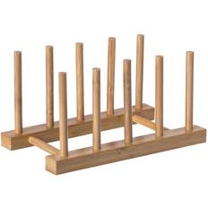 Basicwise Set 2 Bamboo And 4 Grid, Natural 4 Grid Dish Drainer