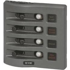Wall Switches Blue Sea Systems 4374 WeatherDeck 12V DC Waterproof Circuit Breaker Panel Gray, 4 Positions