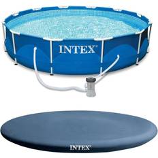 Freestanding Pools Intex 12' x 30" Metal Frame Round Swimming Pool w/ Pump & 13' Pool Cover 55 Blue