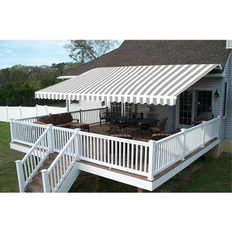 Window Awnings Aleko Grey/White Retractable 20 foot Motorized Deck Awning Stripes