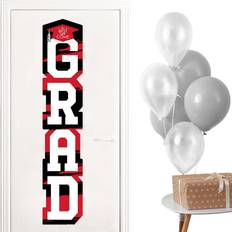 Garlands & Confetti Big Dot of Happiness Red Graduation Banner Vertical Shaped Banner Decorations