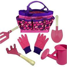 Kids Gardening Tool Set Real Metal Child Sized Hand Tools with Wooden Handles and Safety Edges, Garden Gloves & Canvas Bag. Pink