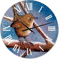 Design Art 'Wren In Winter' Farmhouse Wall Clock