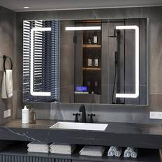 Bathroom Mirror Cabinets Lexora 48 H Surface-Mount LED Mirror Medicine Cabinet