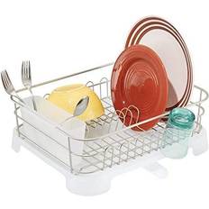 mDesign Steel Compact Modern Dish Drying Rack with Cutlery Tray