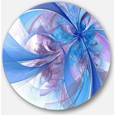 Design Art 'Light Blue and Purple Fractal Flower' Modern Floral Round Metal Wall Decor