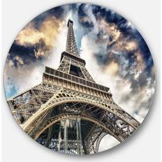Design Art 'The Paris Eiffel Tower View from Ground' Cityscape Disc Metal Wall Decor