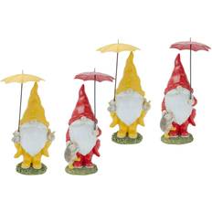 Melrose Set of 4 Red Standing Gnomes with Umbrella Tabletop Figurine