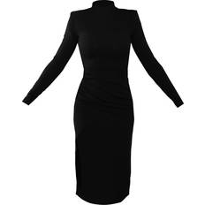 PrettyLittleThing Crepe High Neck Split Sleeve Midi Dress - Black