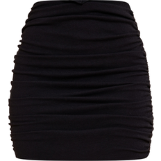 PrettyLittleThing Ribbed Ruched Mini Skirt - Black