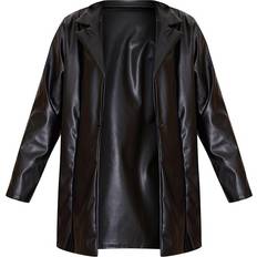 PrettyLittleThing Longline Lapel Detail Faux Leather Blazer - Black