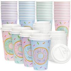 Sprakle and Bash 50 Pack 12 oz To Go Coffee Paper Cups with Lids, Stir  Straws, Napkins, Black