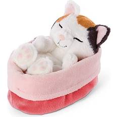 NICI 48085 Sleeping Kitties, Schlafende Katze im Körbchen, Plüsch, beige/pink