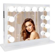 Led vanity hollywood mirror Impressions Vanity Mirror Hollywood Starlight Plus with 12 LED Lights Makeup Mirror with 5X Magnetic Glass and Wireless Bluetooth Speakers