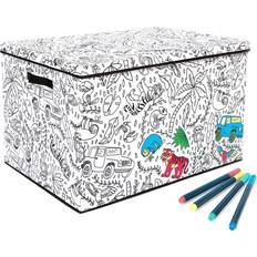 Small Storage Baum Kid's Coloring Jungle Print Large Lidded Trunk Removable Divider