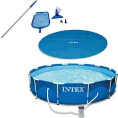 Intex Pool Covers Intex 12 ft. Pool Cover Tarp, Pool Cleaning Kit and Above Ground Swimming Pool, Blue