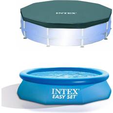 Pool 10ft Swimming Pools & Accessories Intex 10ft Round Swimming Pool Cover & Easy Set 10ft x 30in Inflatable Pool 18.9 Blue