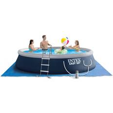 Intex Easy Set 15' x 42" Round Inflatable Outdoor Above Ground Swimming Pool Set Gray