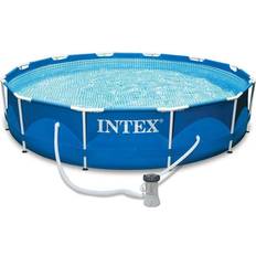 Pools Intex 12ft x 30in Metal Frame Above Ground Round Family Swimming Pool Set & Pump Blue