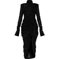 PrettyLittleThing Zebra Devore High Neck Draped Midi Dress - Black