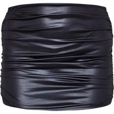 PrettyLittleThing Wet Look Ruched Micro Mini Skirt - Black