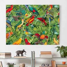 Blau Wanddekos Leinwandbild Bunte Collage Papageien Im Dschungel Wanddeko