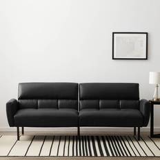 Leathers - Sofa Beds Sofas Lucid Comfort Collection Futon Black Faux Leather 36" 2 Seater
