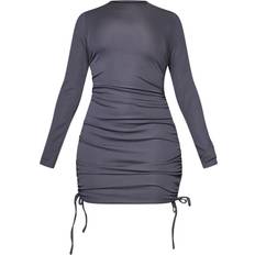 PrettyLittleThing Short Dresses PrettyLittleThing Thick Rib Ruched Side Bodycon Dress - Charcoal