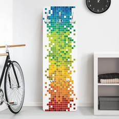 Haken & Aufhänger Wandgarderobe Holzpaneel Kinderzimmer Pixel-Regenbogen
