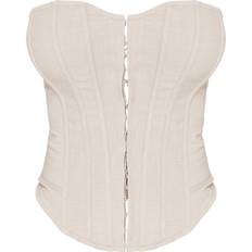 PrettyLittleThing Floral Woven Jacquard Ruched Bust Spilt Hem Corset - Nude  • Price »