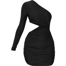 PrettyLittleThing Short Dresses PrettyLittleThing Slinky One Shoulder Waist Cut Out Ruched Bodycon Dress - Black