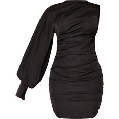 PrettyLittleThing Short Dresses PrettyLittleThing One Sleeve Ruched Woven Bodycon Dress - Black