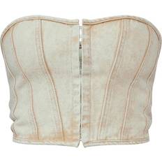 PrettyLittleThing Denim Hook and Eye Structured Corset - Washed Stone