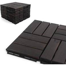 Deck Tiles Patio Pavers Acacia Wood Outdoor Flooring Interlocking Patio Tiles 12"x12" 10 Pack Ebony Finish Checker Pattern Decking