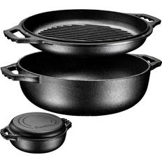 Bruntmor 2-In-1 Pre-Seasoned Cast Iron Cocotte Double Braiser with lid