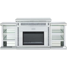 Benjara LED Electric Fireplace with Mirror Framing and Faux Diamonds Silver