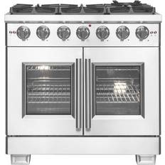Forno Capriasca French Door Double Oven Dual Fuel Range 6 Burners Silver, Gray, Stainless Steel, White