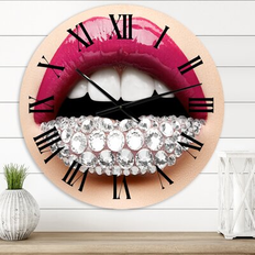Design Art 'Woman Lips With Pink Lipstick Wall Clock
